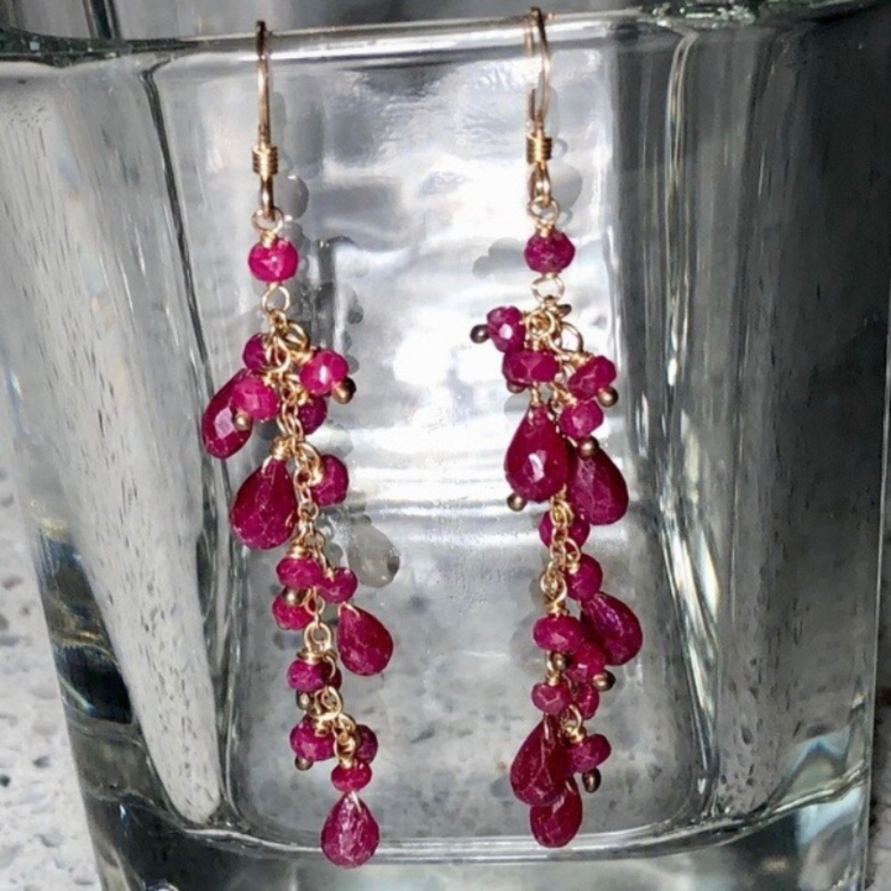 Genuine Natural Blood Red Ruby Gold Filled Earrings
